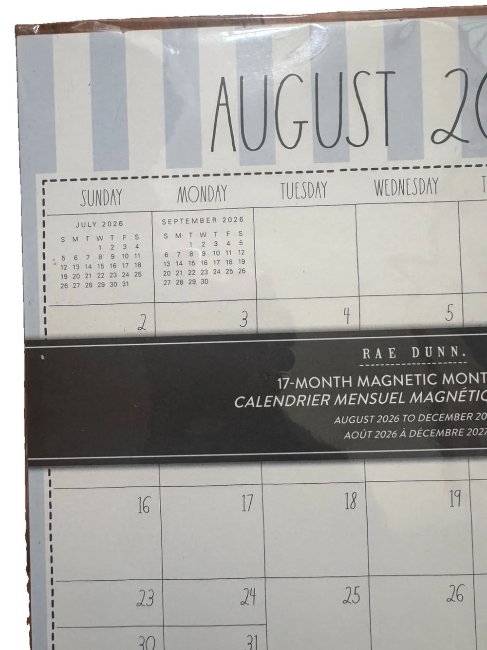 Rae Dunn 17-month 2026- 2027 Magnetic Monthly Pad Calendar Blue Striped 9.5x8.5”